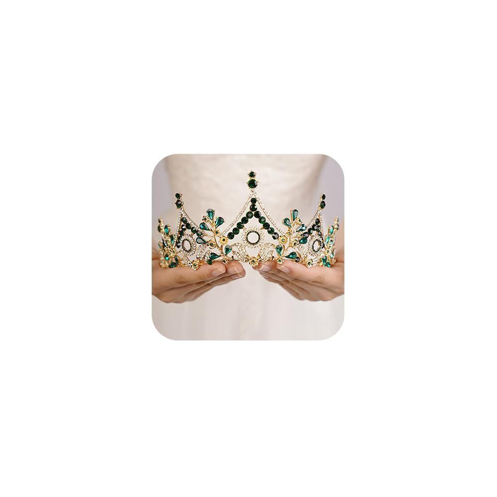 3000 Baroque Queen Crown Green Crystal Tiara Rhinestone Princess Wedding